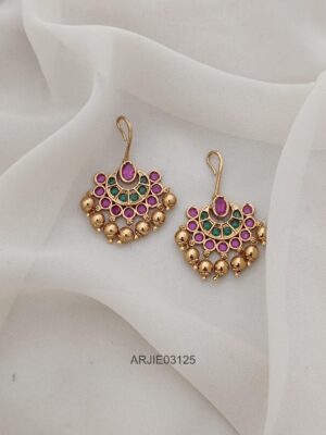 Ruby and Green Gold Beads Hook Drop Earrings