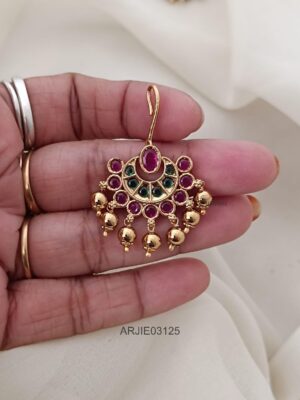 Ruby and Green Gold Beads Hook Drop Earrings