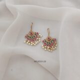 Floral Ruby and Green Pearl Hook Drop Earrings