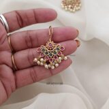 Floral Ruby and Green Pearl Hook Drop Earrings