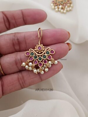 Floral Ruby and Green Pearl Hook Drop Earrings