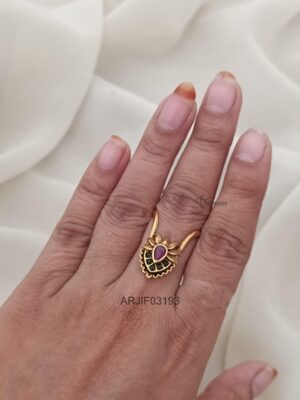 Antique Lotus Ruby and Green Vanki Ring