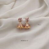 Ruby and White Stone Screw Back Jhumkas