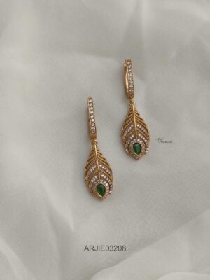 Emerald Peacock Feather Earrings