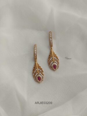 Ruby Peacock Feather Earrings