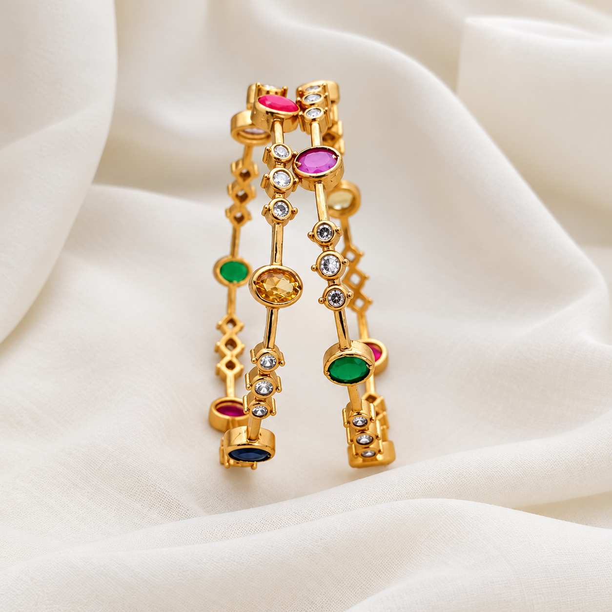 (2.10)Size Multi Color CZ Stone Bangles -A (1) (2.10)Size Multi Color CZ Stone Bangles