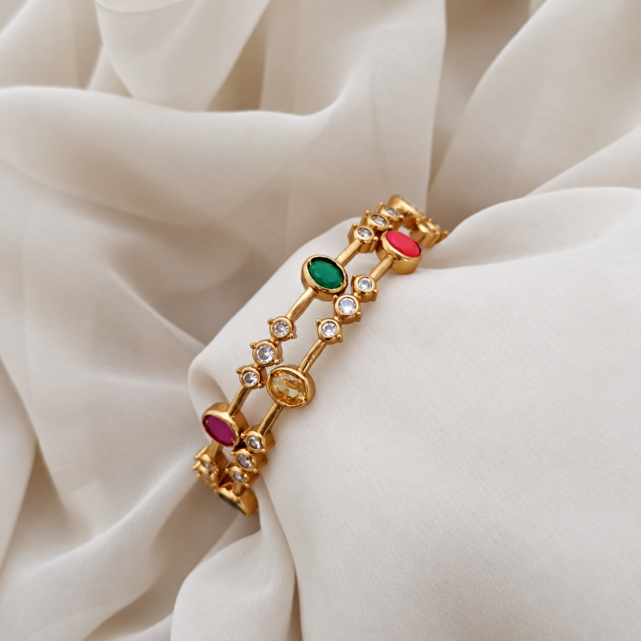 (2.10)Size Multi Color CZ Stone Bangles -A (2)