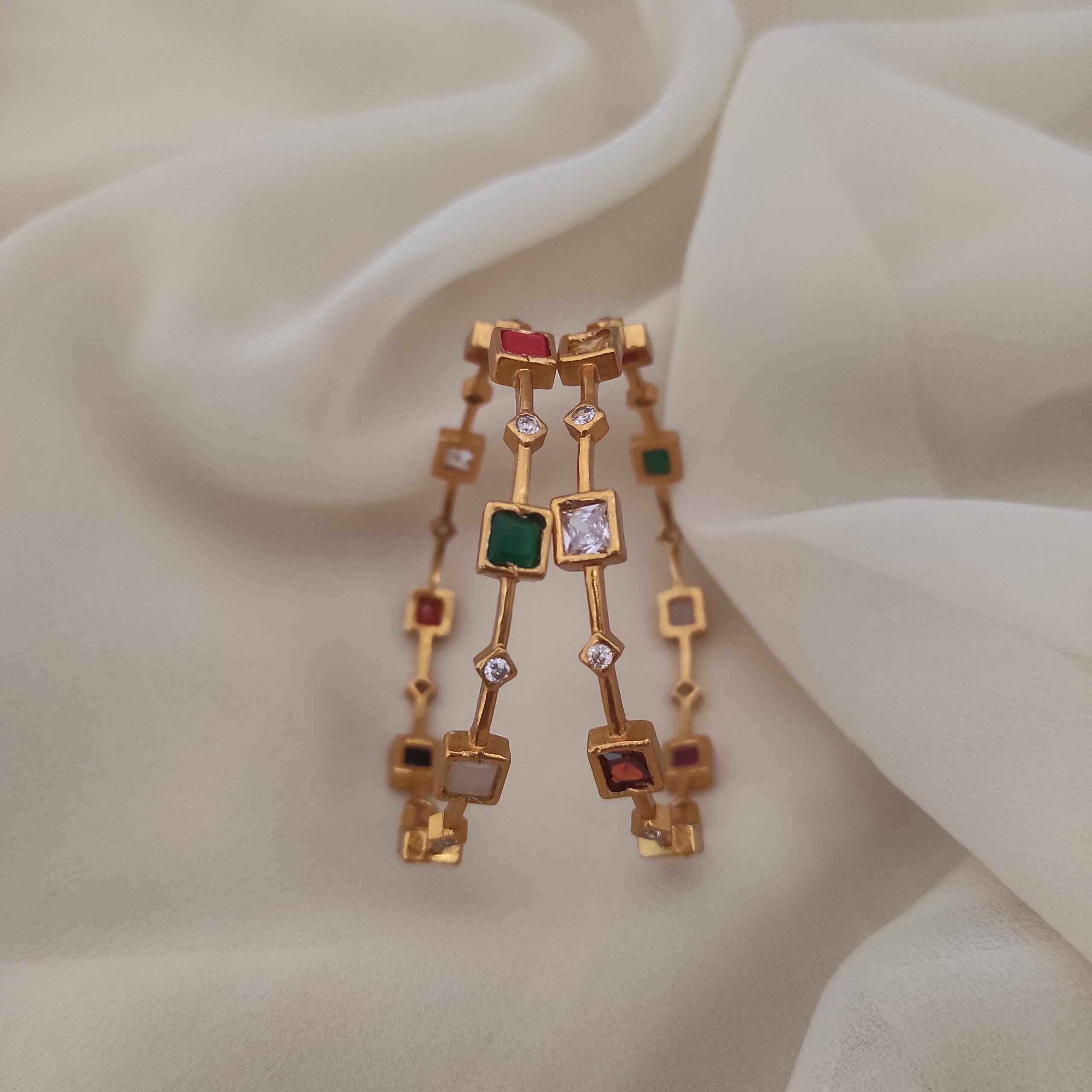 (2.10)Size Square Navarathna Stone Bangles (1) (2.10)Size Square Navarathna Stone Bangles