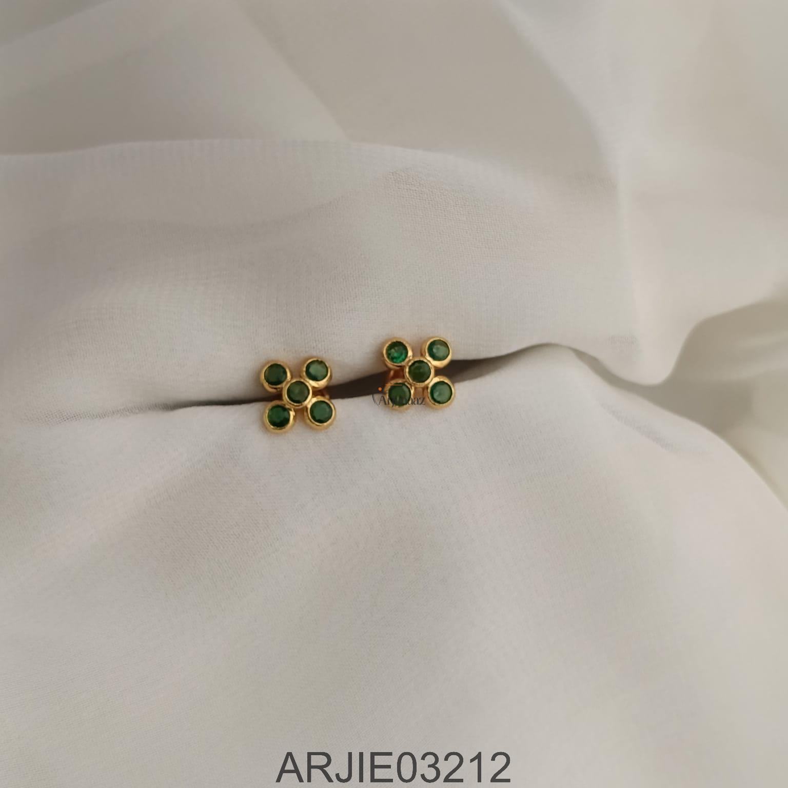 Green 5 Stone Screw Back Earrings ARJIE03212 (1) Green 5 Stone Screw Back Earrings ARJIE03212