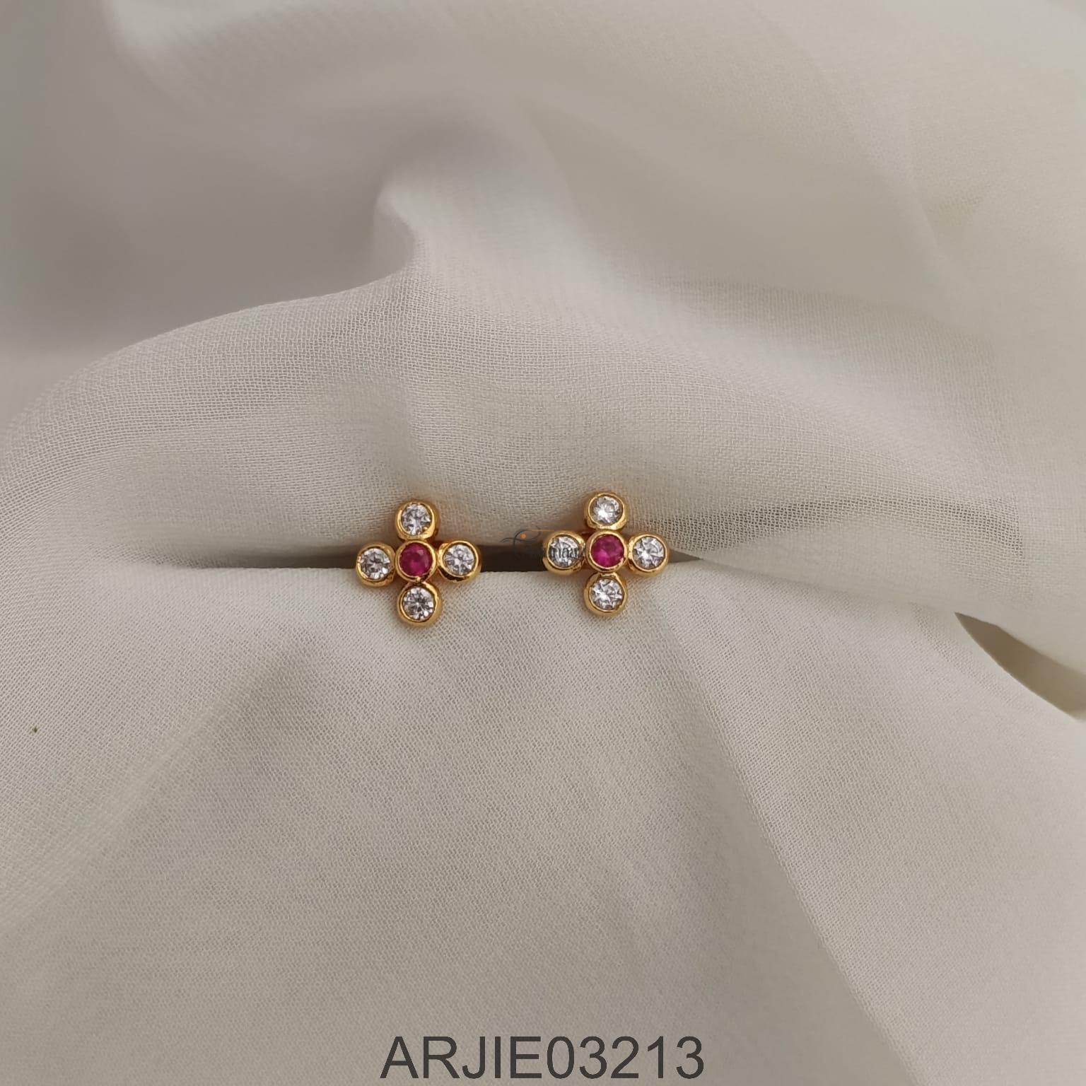 Ruby and White 5 Stone Screw Back Earrings ARJIE03213 (1) Ruby and White 5 Stone Screw Back Earrings ARJIE03213