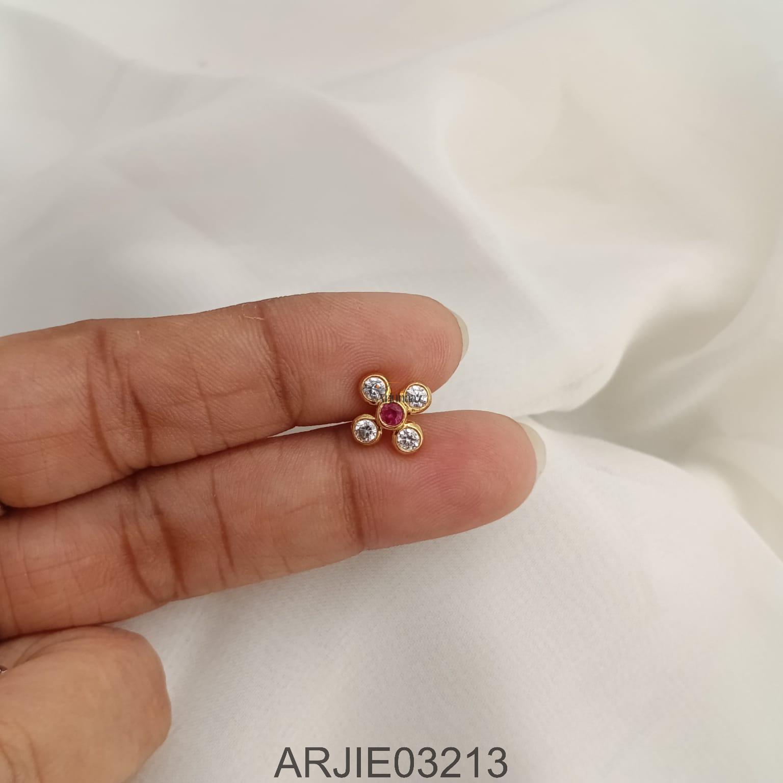 Ruby and White 5 Stone Screw Back Earrings ARJIE03213 (2) Ruby and White 5 Stone Screw Back Earrings ARJIE03213