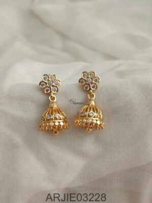 White Stone Screw Back Mini Jhumkas ARJIE03228