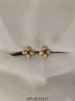 White and Green 5 Stone Screw Back Earring ARJIE03211